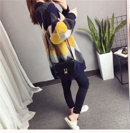 アーガイル オーバーサイズ ボア ニットカーディガン iEf-3833