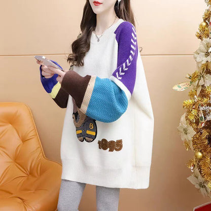 超人気 スタイルアップ ファッション感満々 切り替え 2色選択ニットトップスE-9940