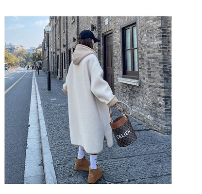 着回し力抜群 暖かい服,ゆったりとしたアウターウェア カジュアル フェイク ラムウール ロング コート E-9983