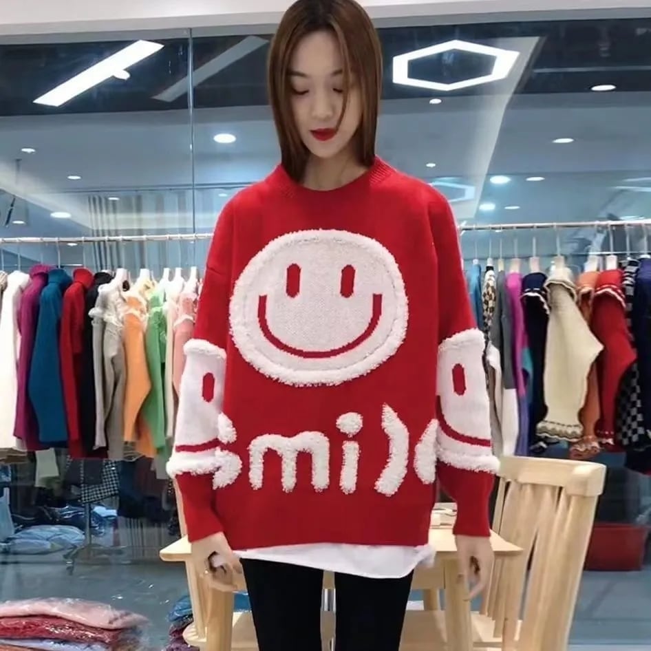 大人可愛いスマイルマークセーター全4色E-4354