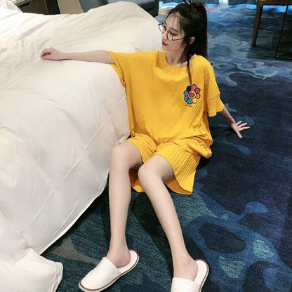 今季マストバイ パジャマ 着心地良い 4種選択 プリント 半袖トップスⅹショートパンツセットE-9182