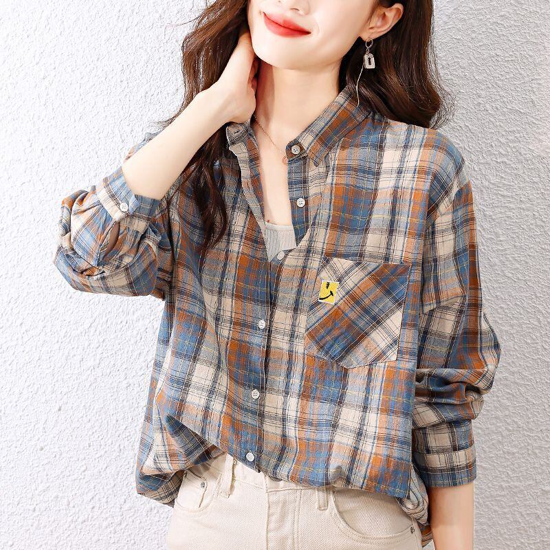 超人気 オシャレ 都市ファッショ デザイン チェック柄 切り替え Tシャツ E-9514