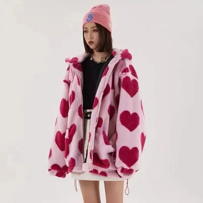 おすすめ 今季マストバイ 全2色 ハート柄のボアパーカーE-12515