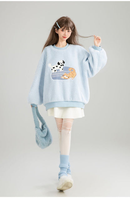 存在感抜群 暖かい服,ゆったりとしたアウターウェア トレンドアイテム ラムスウェットシャツE-9961