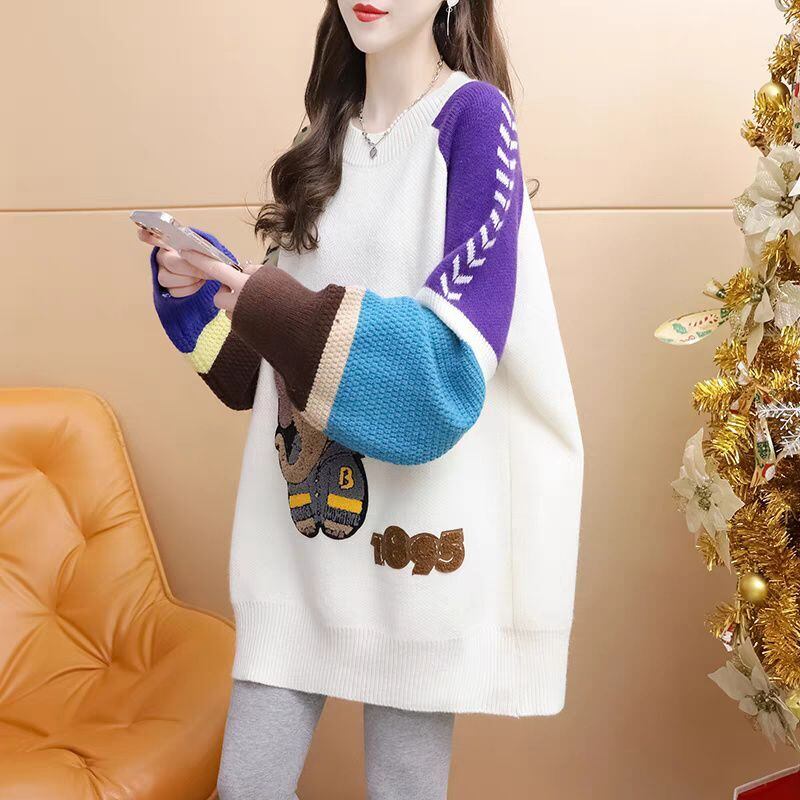 超人気 スタイルアップ ファッション感満々 切り替え 2色選択ニットトップスE-9940