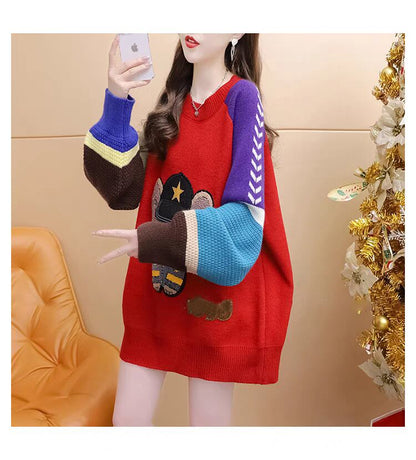 個性的なデザイン 2色選択 リラックス感のある カジュアル ニットE-10302