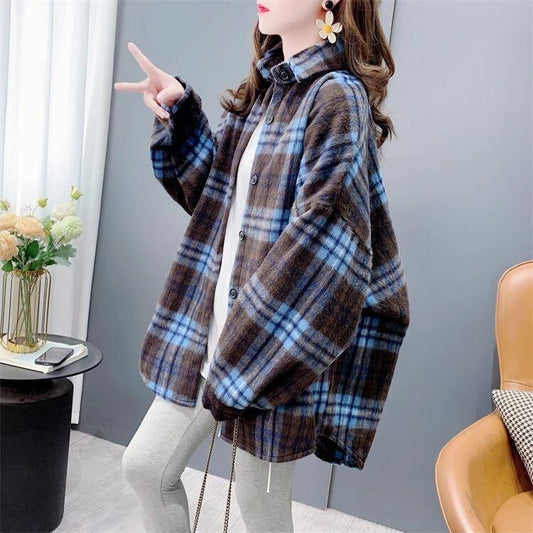 超人気 スタイルアップ 毎日着たい！ チェック柄 2色選択 シャツ E-9648