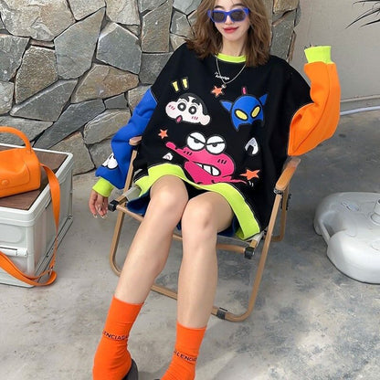 【半額！期間限定！！】主役級  プリントオーバーサイズ カラーマッチングスウェットE-4103