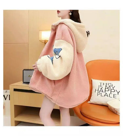 売り切れ必至 カジュアル 快適トップス 刺繍 切り替え 2色選択 ラムフリース コート ボアジャケットE-9766