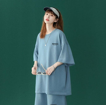 【半額セール】早い者勝ち  男女兼用 半袖Ｔシャツⅹパンツセット全4色E-6549