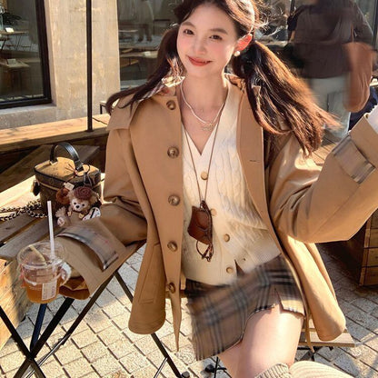 絶対欲しい おしゃれ度高め 上品 切り替え オーバーコート+スカートセットE-9518