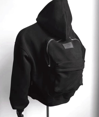 大注目 立体フェイクバックパックデザイン 2色展開 ユニセックス ジップパーカーE-12639