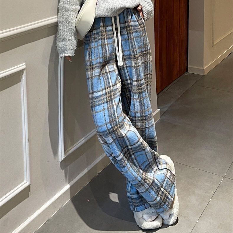 着回し力抜群 チェック柄 おしゃれ度高め 3色選択 ウールワイドレッグパンツ E-9757