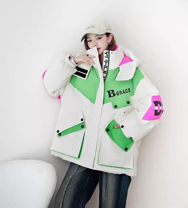 都市ファッショ デザイン オシャレ 肌触り抜群 切り替え 2色選択 ダウンジャケット 男女兼用E-9697