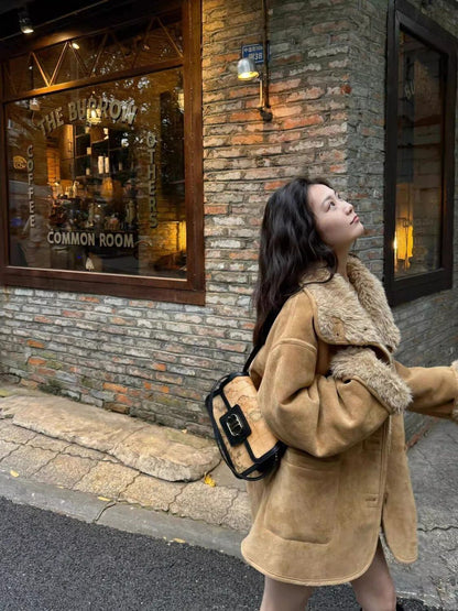 早い者勝ち オシャレデザイン プラスベルベット ムートンコートE-12379