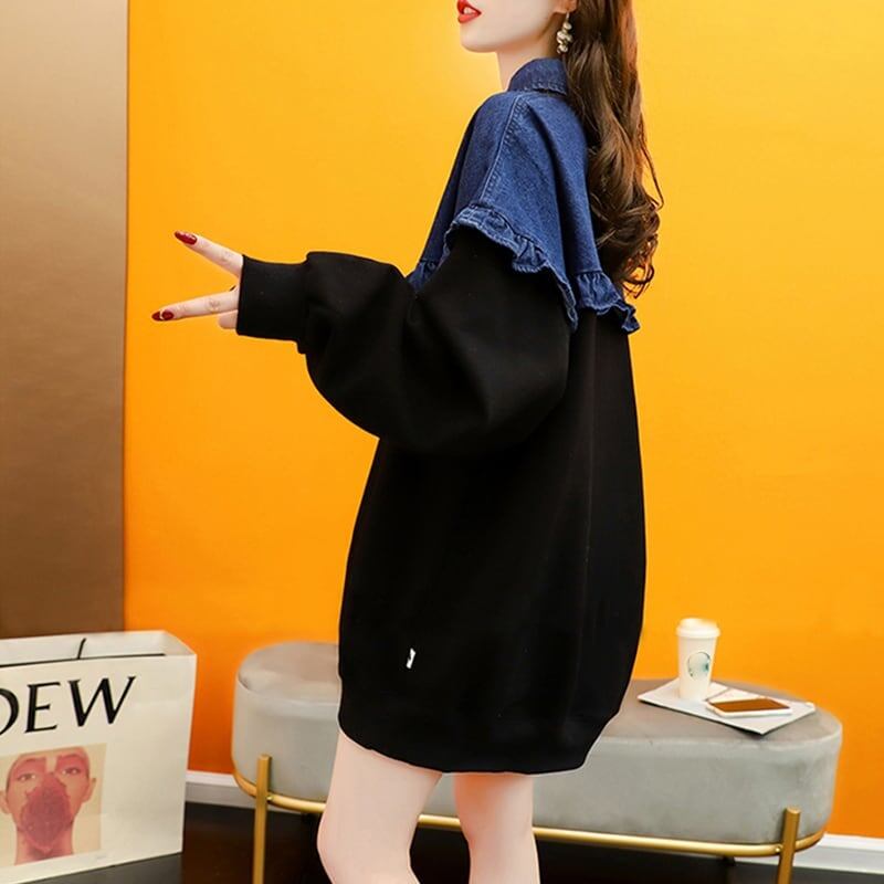 デザイン感 長袖 デイリー 切り替え スウェット スウェットE-2267