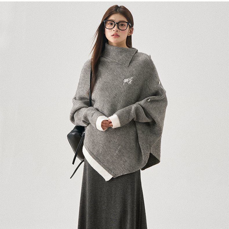 新商品 都市ファッショ おすすめ オシャレ デザイン 不規則 イレギュラー 2色選択 ニットトップスE-9917