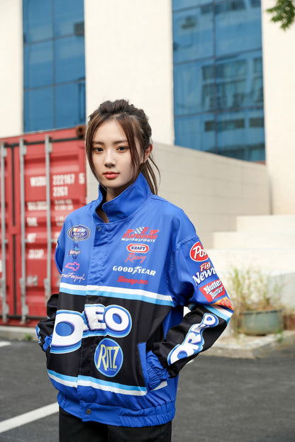 【人気急上昇中】ユニセックス   スポーティーなブループリントのカジュアルジャージE-5090