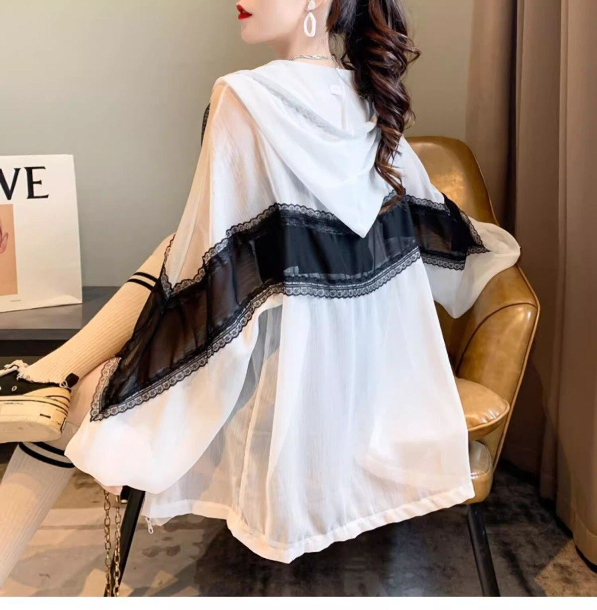 超人気 レース おしゃれ度高め 切り替え 日焼け対策 全2色 パーカー コートE-9143