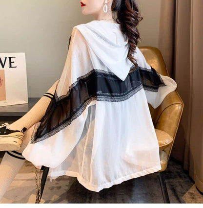 超人気 レース おしゃれ度高め 切り替え 日焼け対策 全2色 パーカー コートE-9143