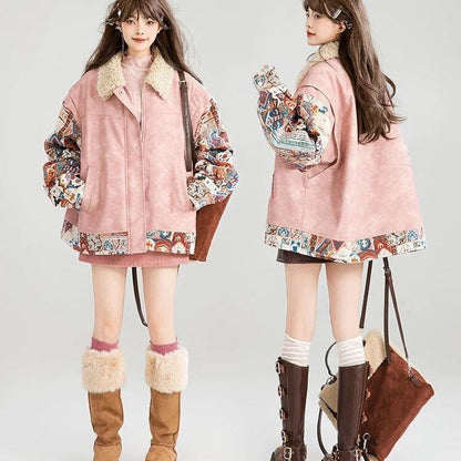 柔らかくて優しい印象 ラムフリース カジュアル コート ダウンジャケットE-10072