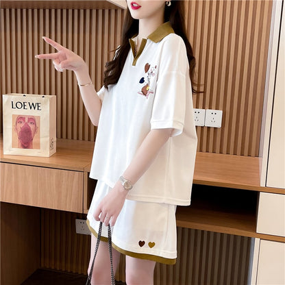 定番シンプル カジュアル  切り替え 半袖Ｔシャツⅹパンツセット全3色 <ins-8267>