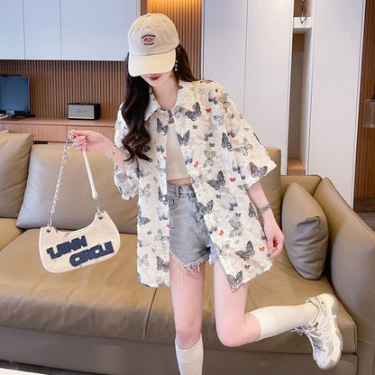 超人気 オシャレ 都市ファッショ デザイン 総柄 日焼け対策 全2色 シャツ E-9148