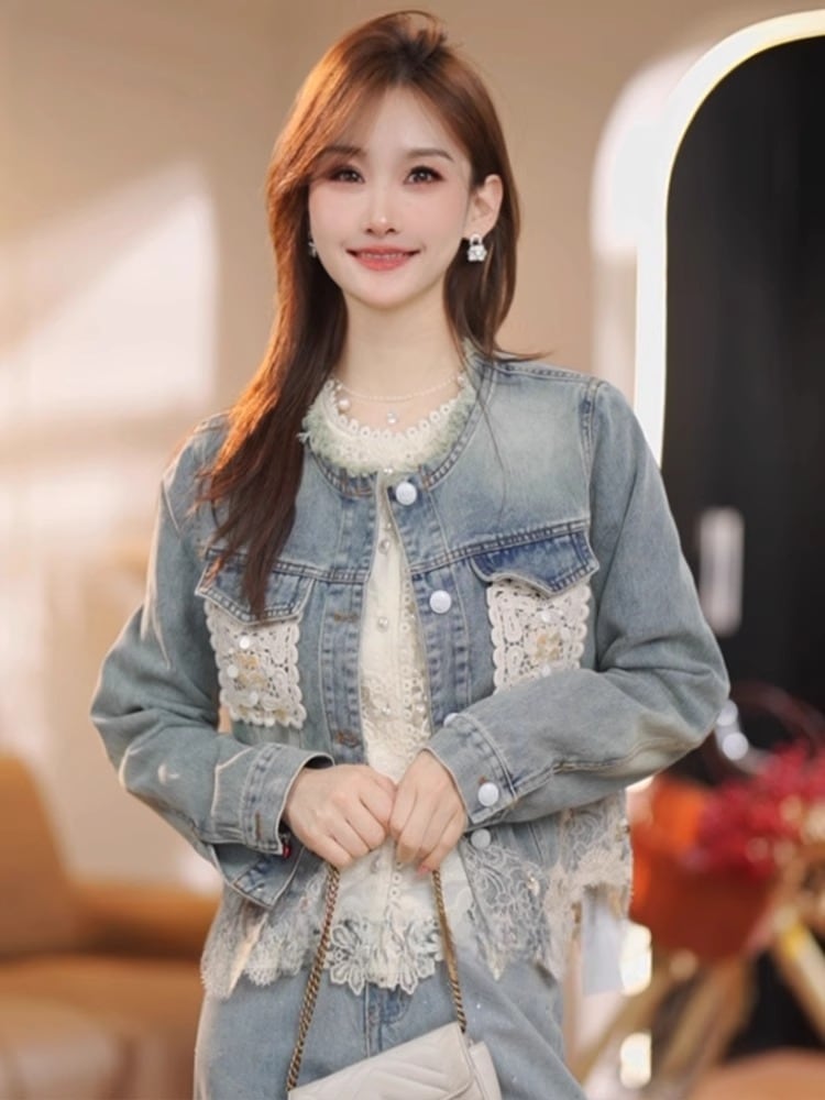 【人気商品再入荷】好感度UP 着心地良い 絶対欲しい レイヤード風 デニム 切り替え ジャケットゆったりコートE-11061