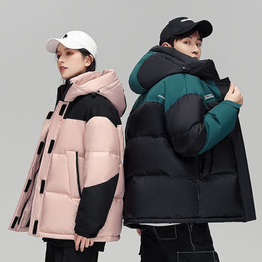 激安販売中 冬服 ダウン  暖かい 撥水加工 ペアコーデ 切り替え配色 男女兼用 4色展開 ダウンジャケットE-12636