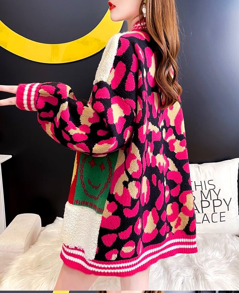 早い者勝ちスマイルマーク   ニットカーディガン五色ありE-4059