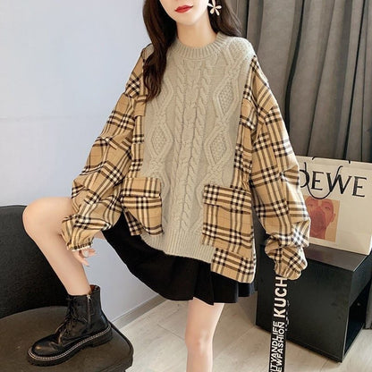 トップス ニット レディースチェック柄 3色 E-3835