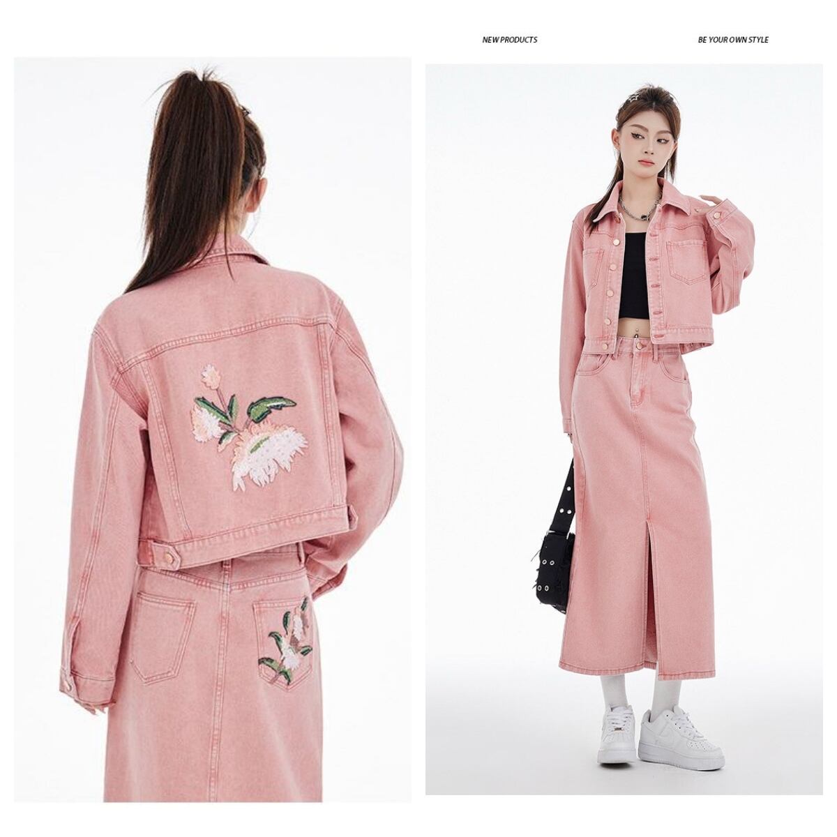 カジュアル 長袖 定番シンプル ジャケット＋スカート セットアップ E-10943