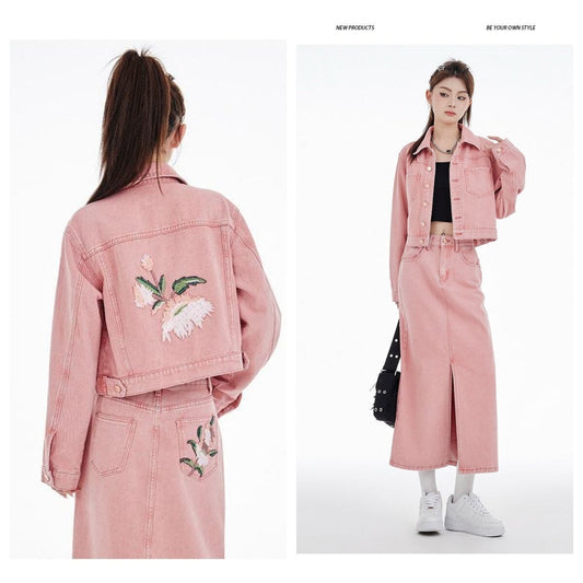 カジュアル 長袖 定番シンプル ジャケット＋スカート セットアップ E-10943