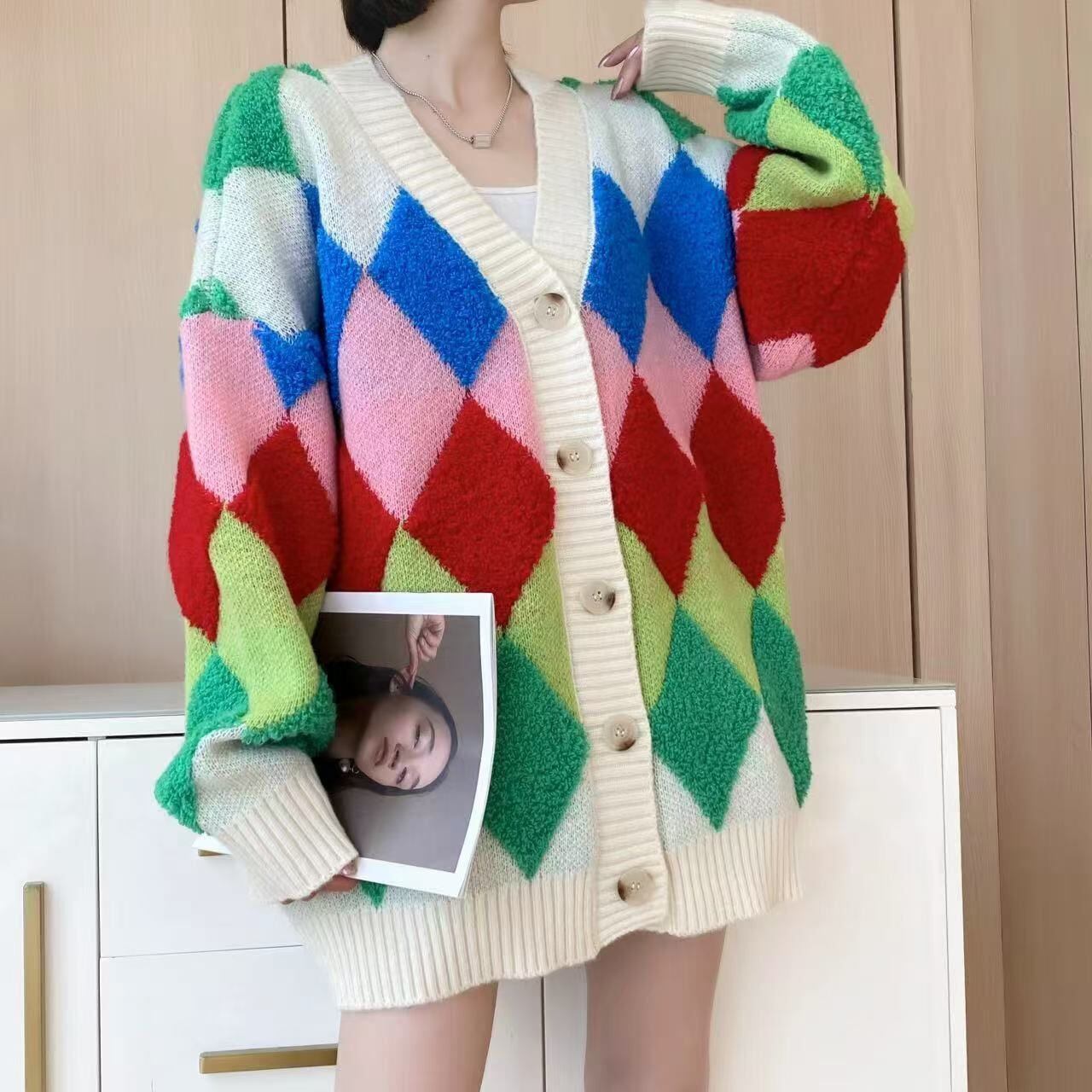 絶対流行 カジュアル スタイルアップ 切り替え 2色選択ニットトップスE-10018