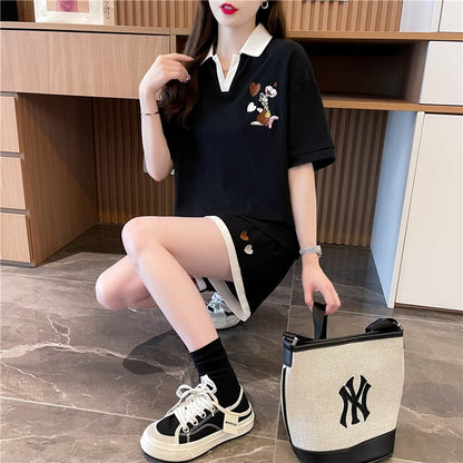 定番シンプル カジュアル  切り替え 半袖Ｔシャツⅹパンツセット全3色 <ins-8267>