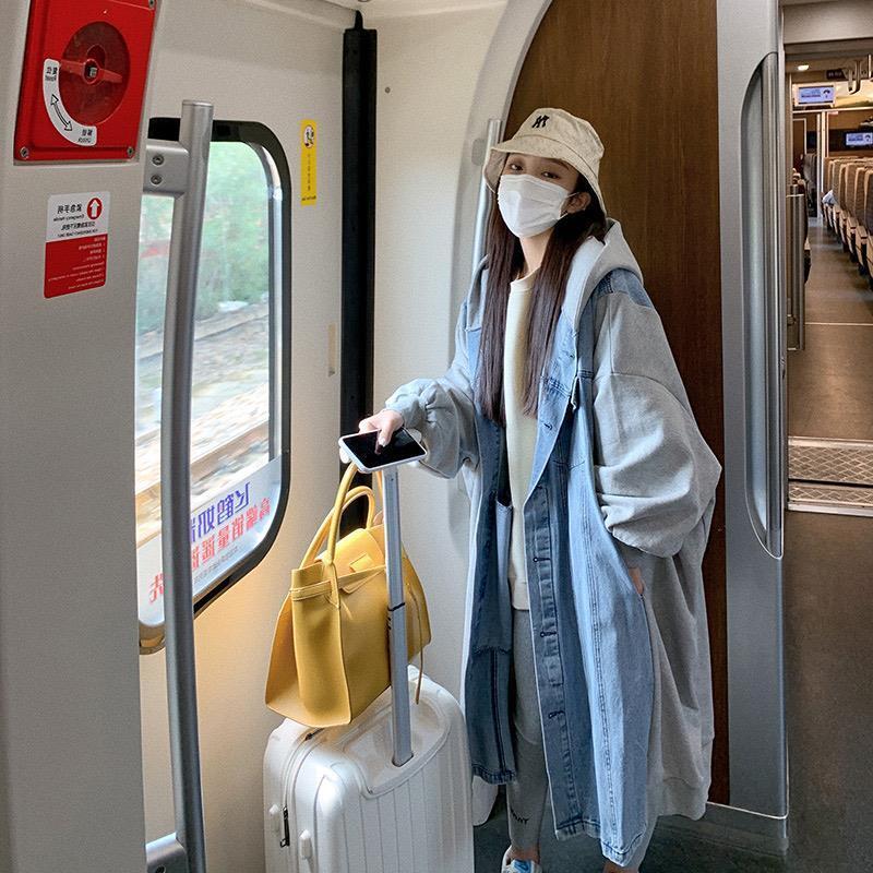 都市ファッショ デザイン オシャレ デザイン性抜群 デニム 切り替え ゆったりコートE-9804