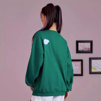 質感のいい   プリントグリーンスウェットE-4184