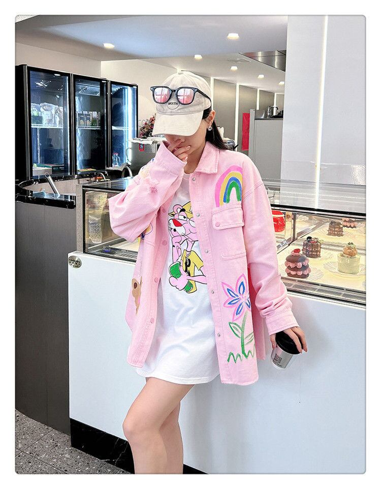 売り切れ必至 韓国風ファッション 上質 アバンギャルド プリント デニム Tシャツ E-9479