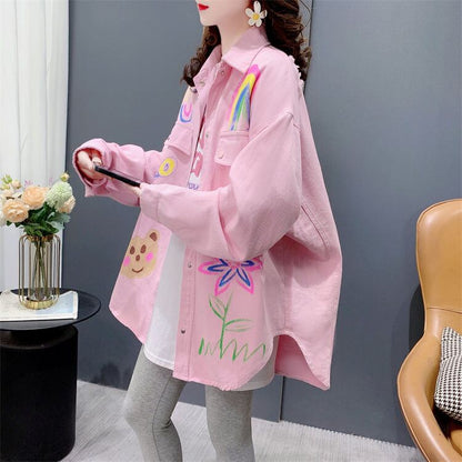 売り切れ必至 韓国風ファッション 上質 アバンギャルド プリント デニム Tシャツ E-9479