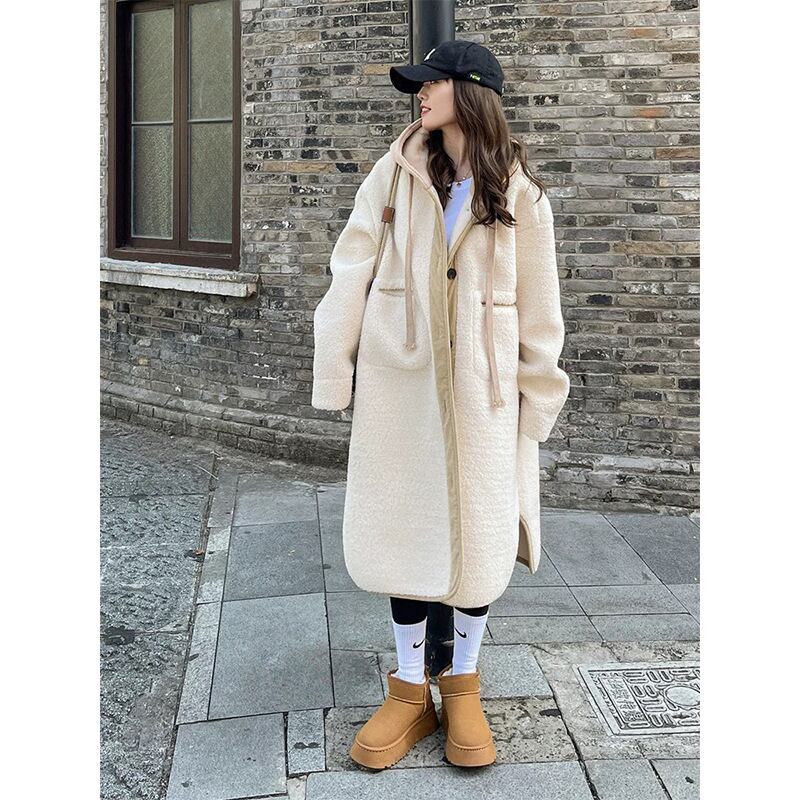 着回し力抜群 暖かい服,ゆったりとしたアウターウェア カジュアル フェイク ラムウール ロング コート E-9983