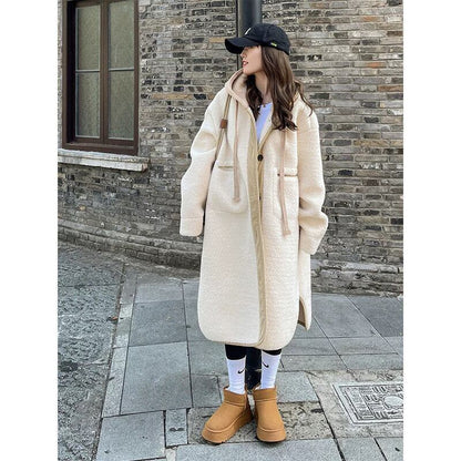 着回し力抜群 暖かい服,ゆったりとしたアウターウェア カジュアル フェイク ラムウール ロング コート E-9983