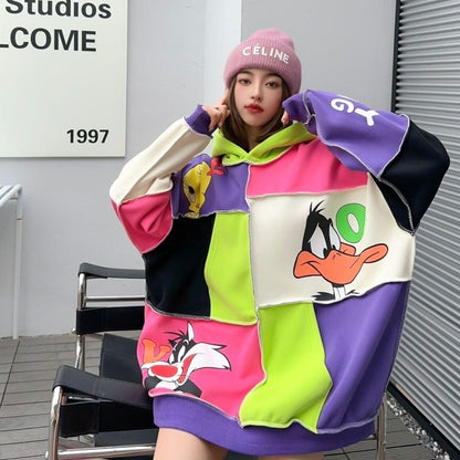 快適トップス カラーマッチング おしゃれ度高め 切り替え 2色選択 パーカーE-9361