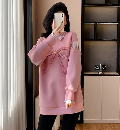 好感度UP レイヤード風 柔らかくて優しい印象 切り替え プラスベルベット 全3色 スウェットE-9809