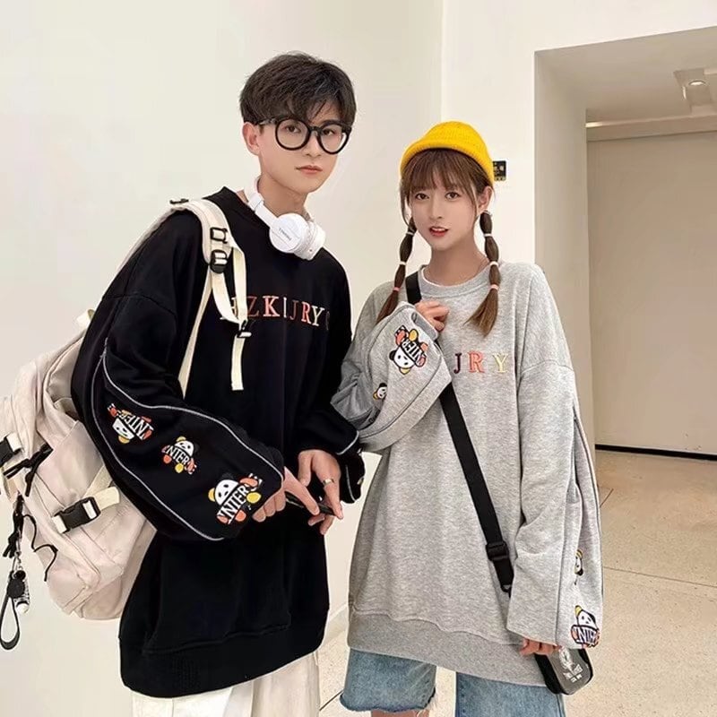 おすすめ熊柄  刺?ロゴ ユニセックスゆったりスウェット全4色E -4657