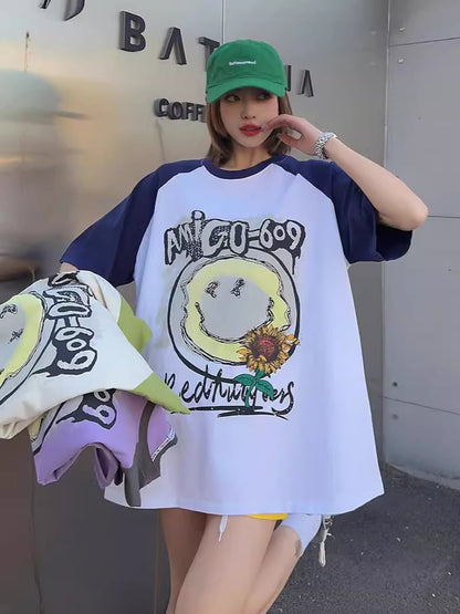 おすすめ 個性派 アルファベット プリントTシャツ ゆったり半袖＜ins-8114＞