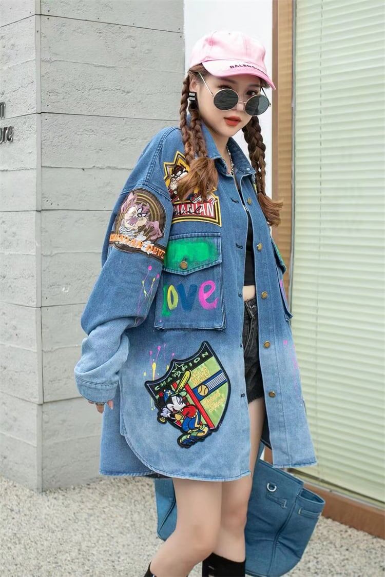 大活躍 刺?ロゴ 落書きストレート系 デニムジャケットゆったりコートiEf-4764