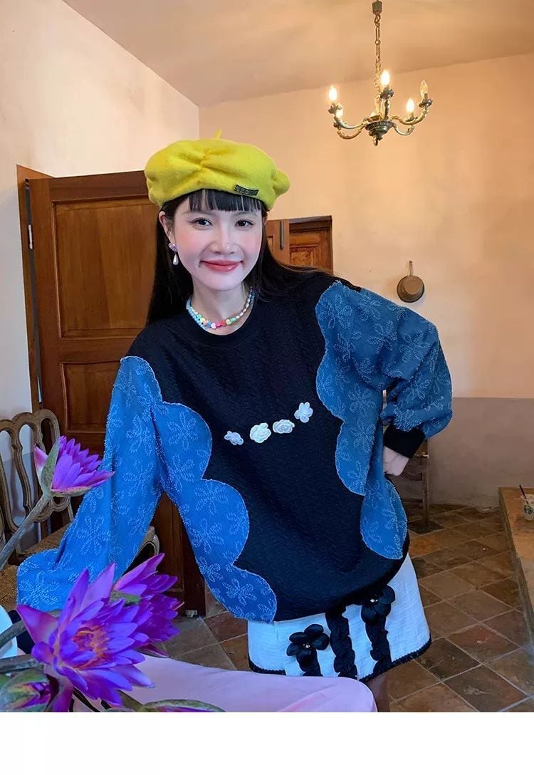 おしゃれ ファッション デニム キュート カジュアル スウェットE-10181