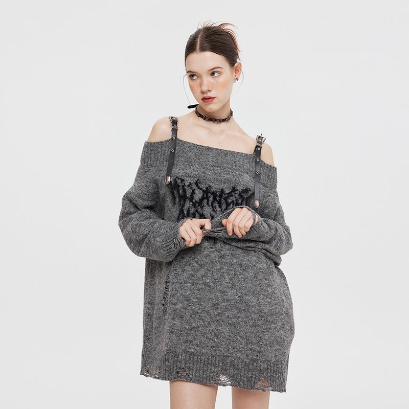 人気上昇中 ファッション感満々 高見えデザイン 全2色 オフショル風 ニットトップスE-9599