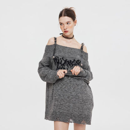 人気上昇中 ファッション感満々 高見えデザイン 全2色 オフショル風 ニットトップスE-9599