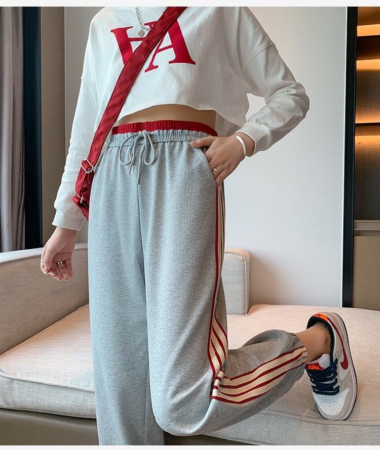 【半額！期間限定！！】定番シンプル 三色 ストライプ柄 スウェット ジョガーパンツ E-4095